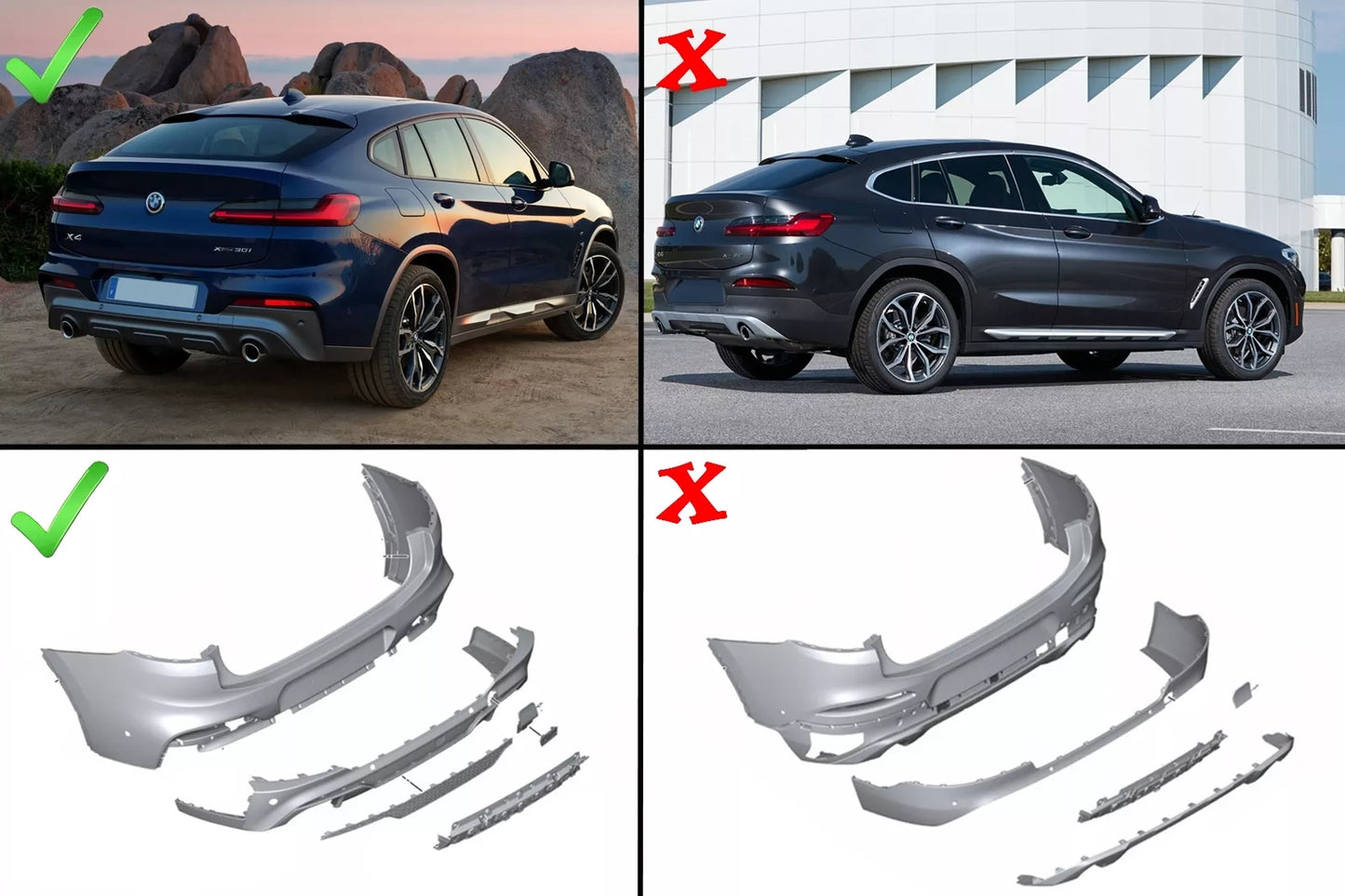 Rear Bumper Spoiler Diffuser Double Outlet Exhaust Tips for BMW X4 G02 18+ M Sport