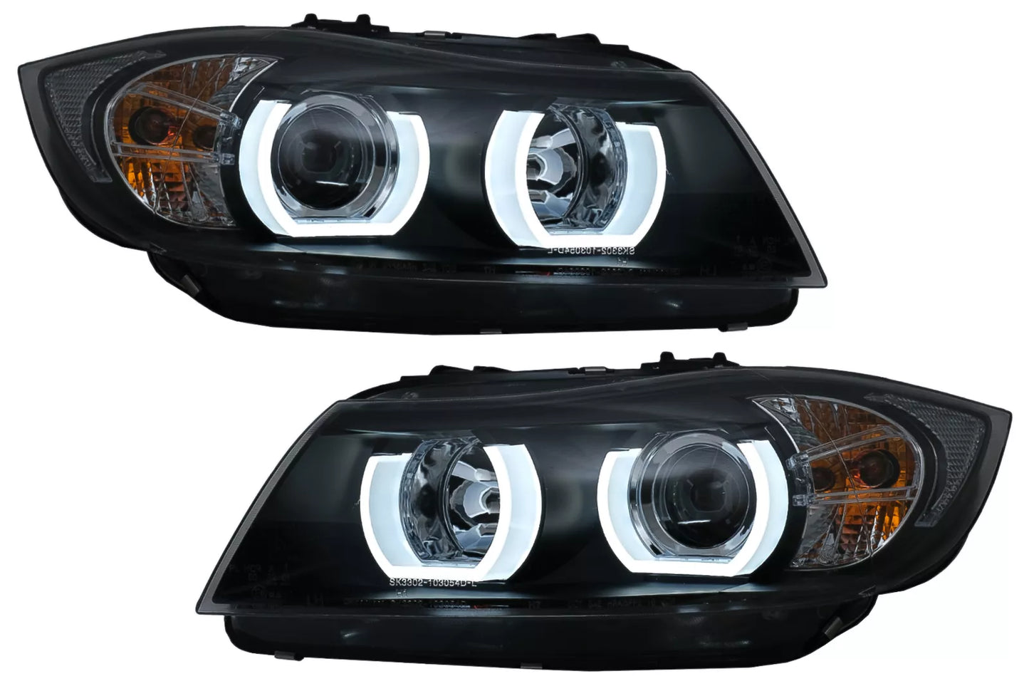 U-LED 3D Headlights Halogen for BMW 3 Series E90 E91 03.2005-08.2008 LHD Black