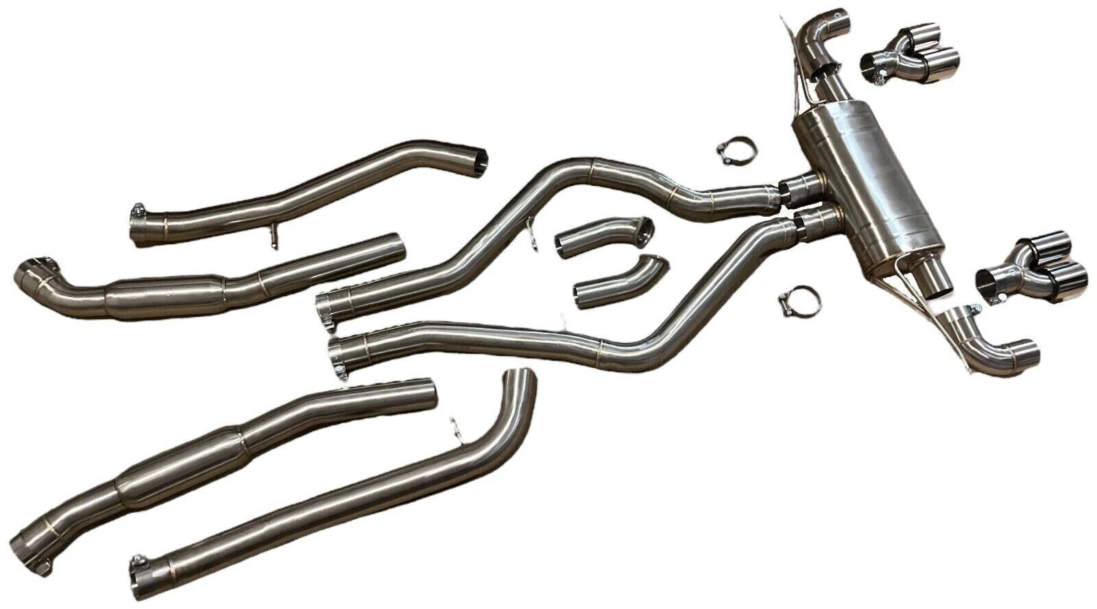 3.5" Outlet Quad Polished Tip Dual Exhaust Kit for E71 X6M E70 X5M 4.4 S63 Turbo