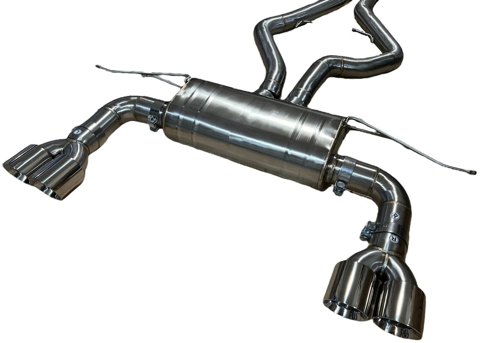 3.5" Outlet Quad Polished Tip Dual Exhaust Kit for E71 X6M E70 X5M 4.4 S63 Turbo